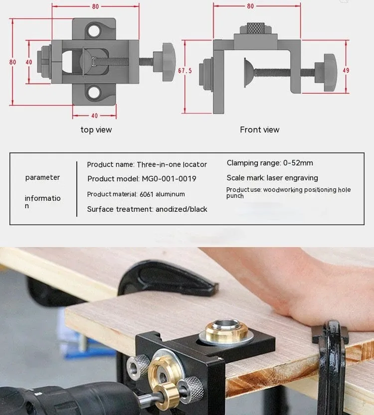 Woodworking Three-in-one Punch Locator / Round Wood Tenon Two-in-one