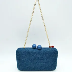 Woven straw clutch bag - navy