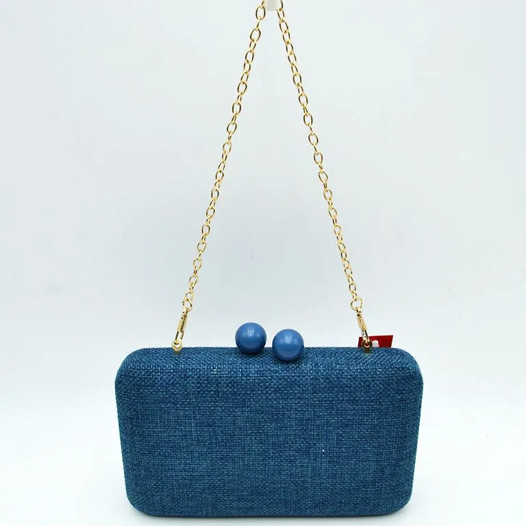 Woven straw clutch bag - navy