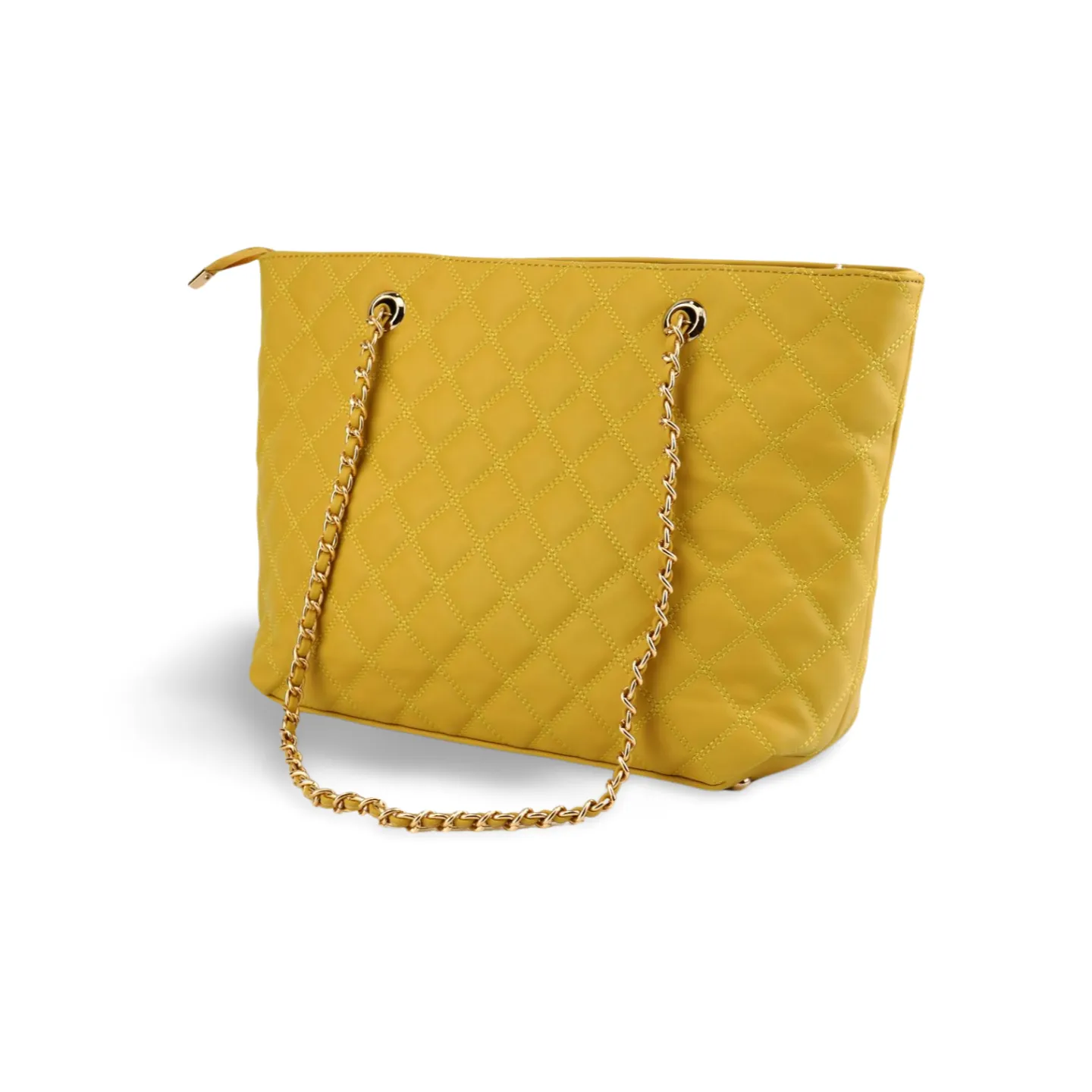 Yellow Quilted Tote Bag with Gold Chain - Italian Artisan Severa Womens Luxury Crossbody Shoulder Handbag