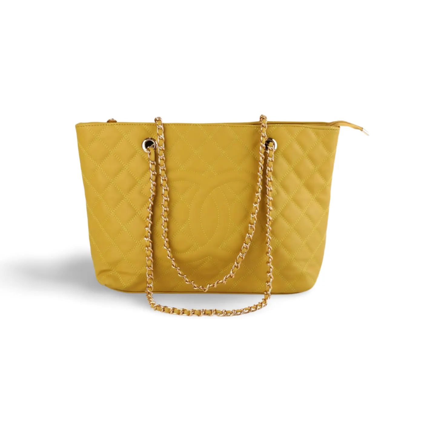 Yellow Quilted Tote Bag with Gold Chain - Italian Artisan Severa Womens Luxury Crossbody Shoulder Handbag