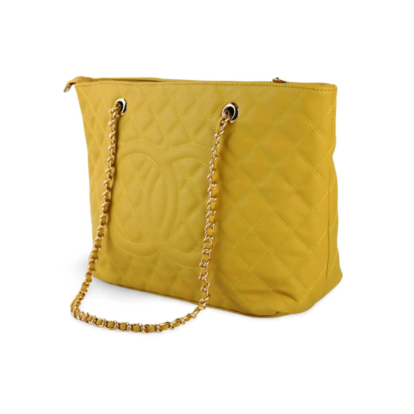 Yellow Quilted Tote Bag with Gold Chain - Italian Artisan Severa Womens Luxury Crossbody Shoulder Handbag