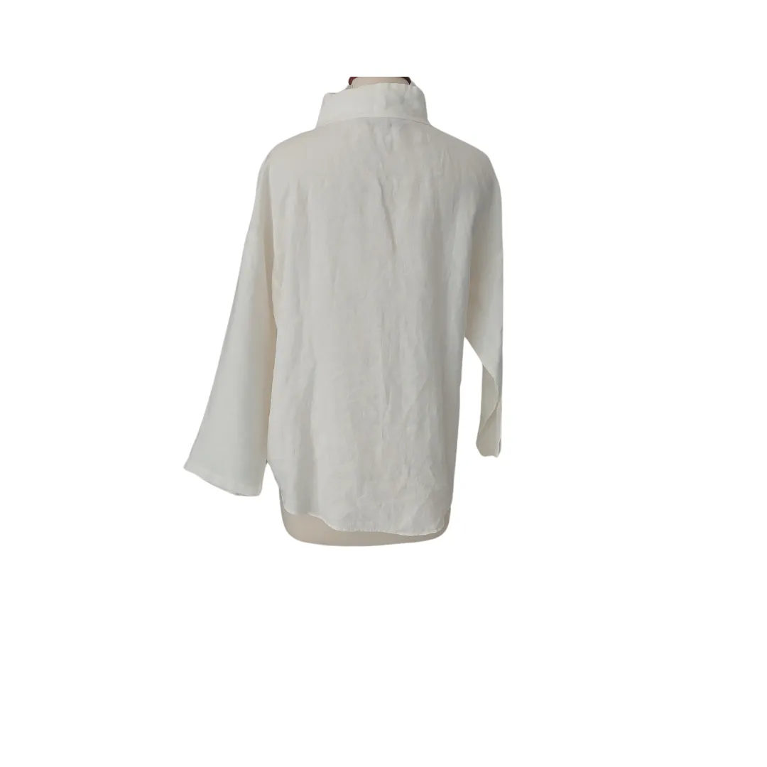 ZARA White Linen Large-buttons High-neck Top | Pre Loved |