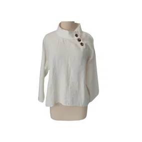 ZARA White Linen Large-buttons High-neck Top | Pre Loved |